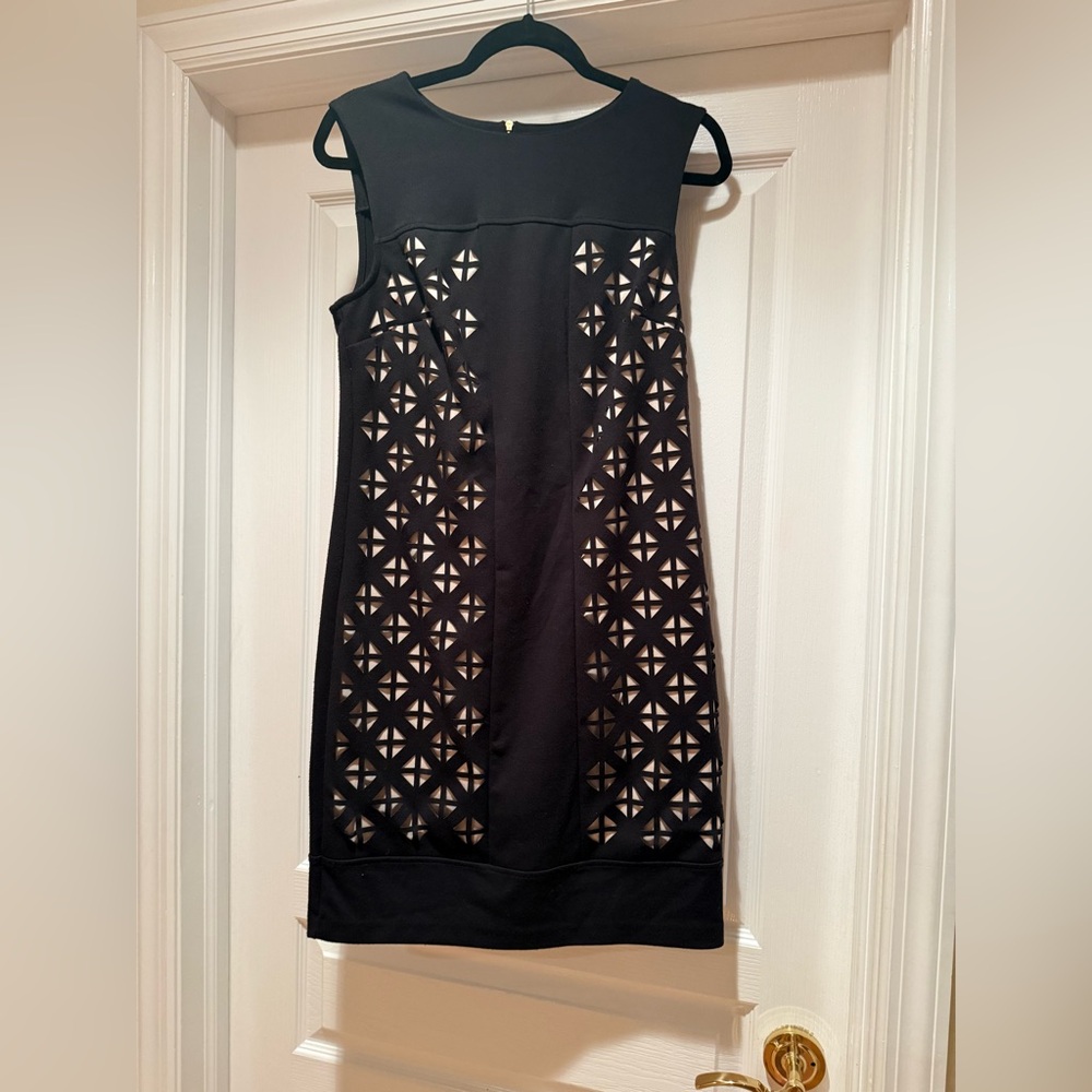 Laundry Elegant Black Sleeveless Geometric Pattern Mini  Dress